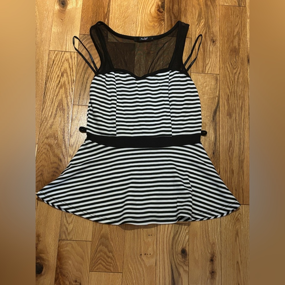 Papaya Striped Black and White Sleeveless Top